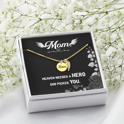 God Picked You - Angel Wing Mom Memorial Necklace | Loss of Mom Sympathy Gift - Personalize Memories