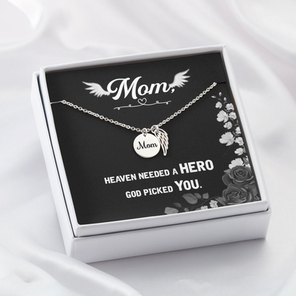 God Picked You - Angel Wing Mom Memorial Necklace | Loss of Mom Sympathy Gift - Personalize Memories