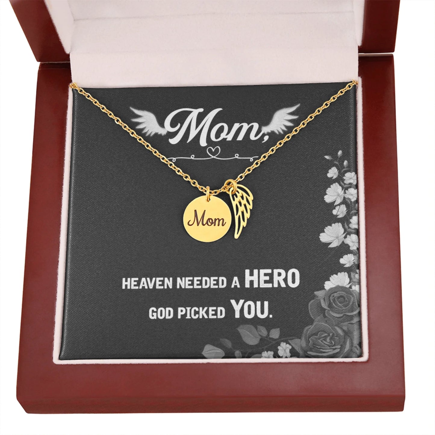 God Picked You - Angel Wing Mom Memorial Necklace | Loss of Mom Sympathy Gift - Personalize Memories