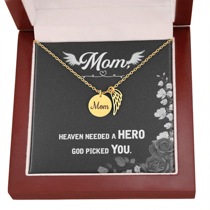 God Picked You - Angel Wing Mom Memorial Necklace | Loss of Mom Sympathy Gift - Personalize Memories