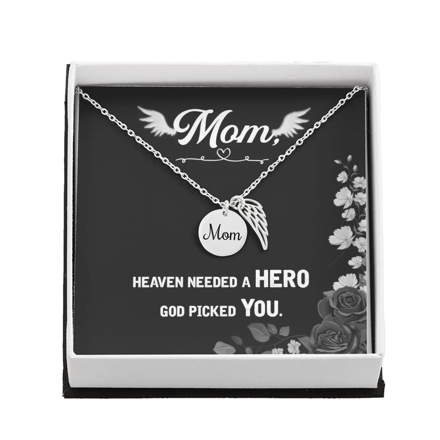 God Picked You - Angel Wing Mom Memorial Necklace | Loss of Mom Sympathy Gift - Personalize Memories