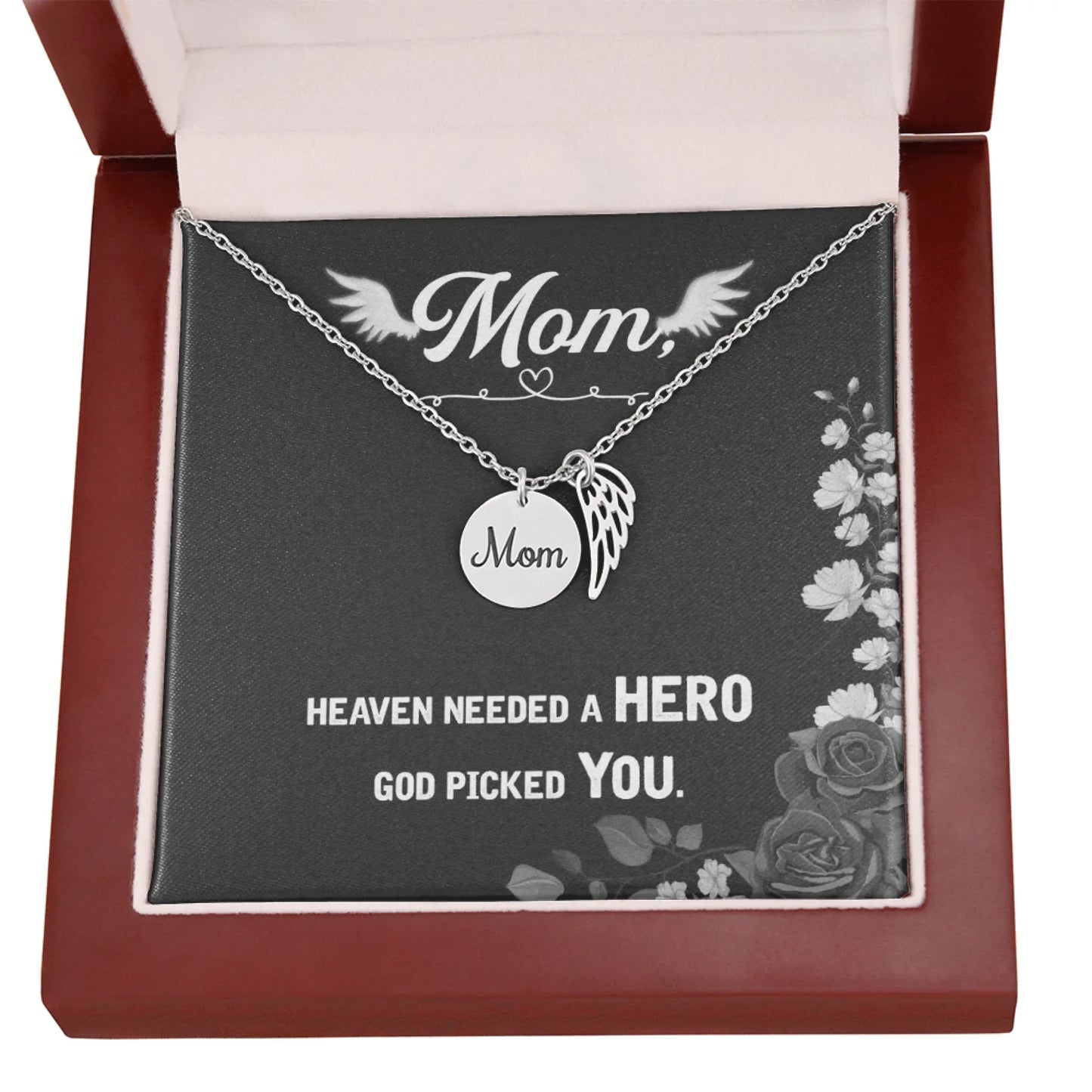 God Picked You - Angel Wing Mom Memorial Necklace | Loss of Mom Sympathy Gift - Personalize Memories