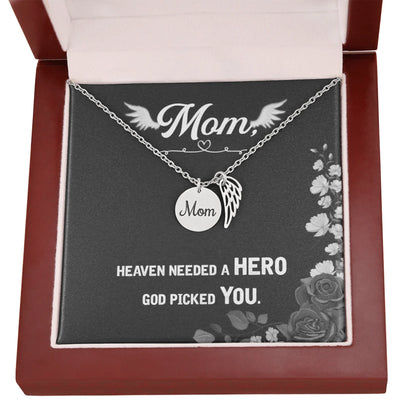 God Picked You - Angel Wing Mom Memorial Necklace | Loss of Mom Sympathy Gift - Personalize Memories