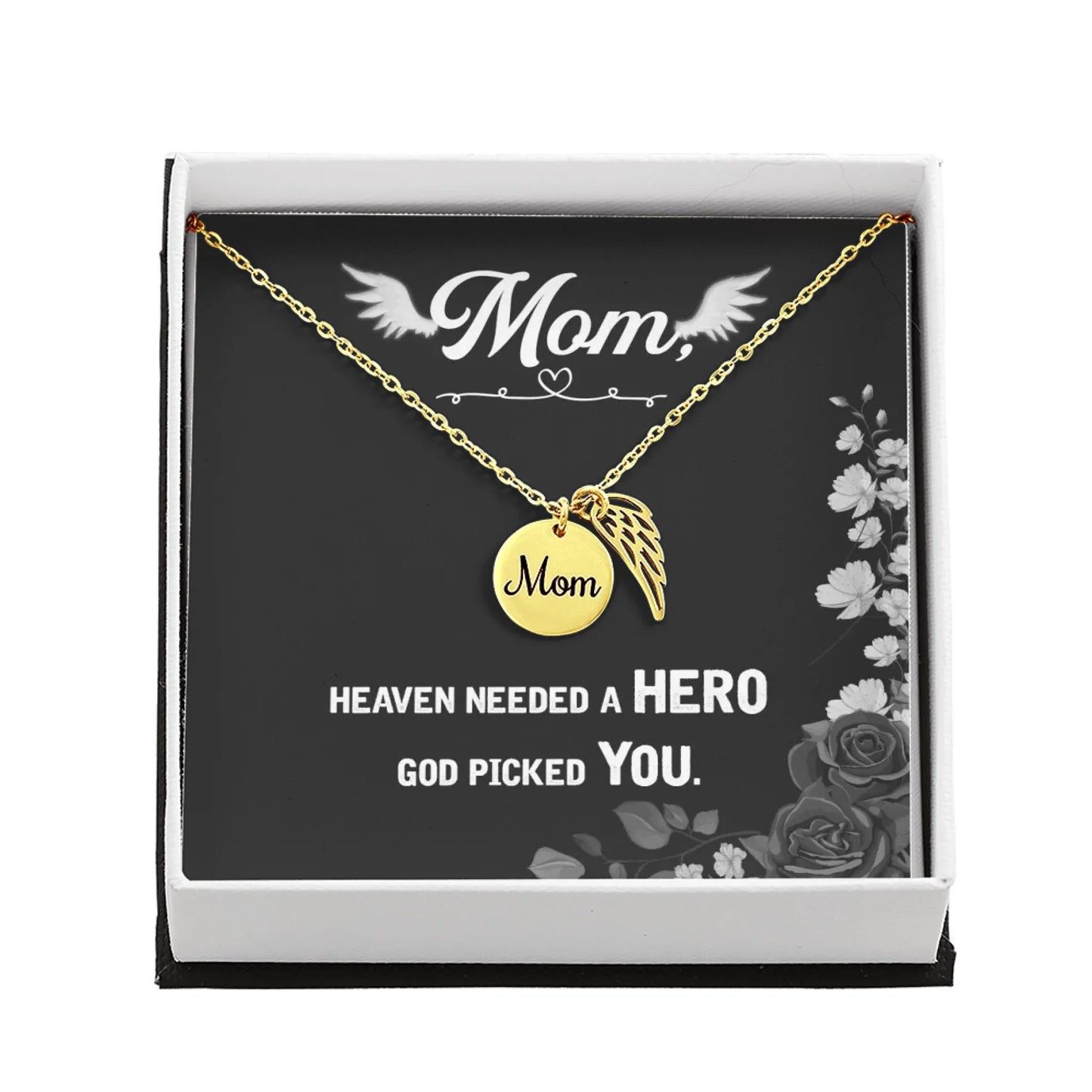 God Picked You - Angel Wing Mom Memorial Necklace | Loss of Mom Sympathy Gift - Personalize Memories