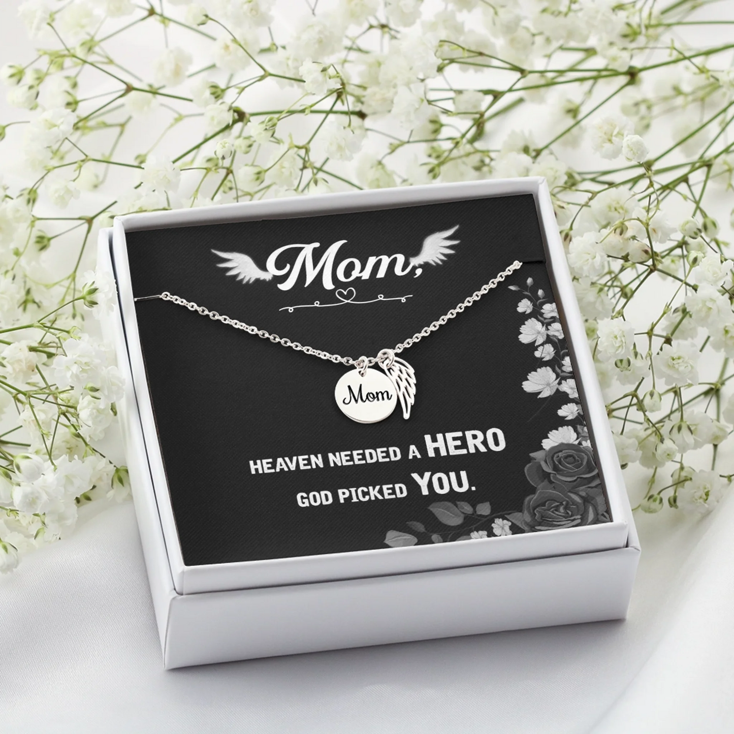God Picked You - Angel Wing Mom Memorial Necklace | Loss of Mom Sympathy Gift - Personalize Memories