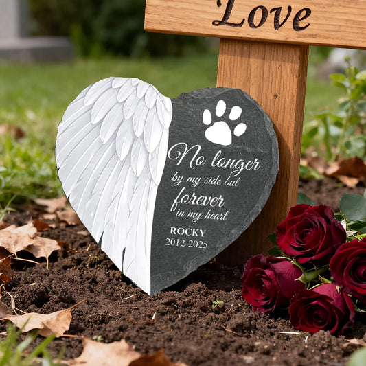 Personalized Pet Memorial Stone - Sympathy Gifts for Loss of Dog & Cat - No longer by my side but forever in my heart