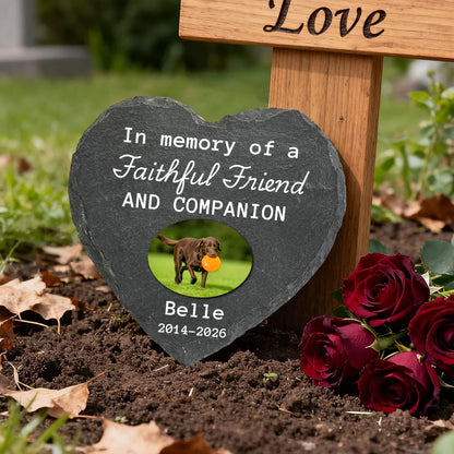 Personalized Dog Memorial Photo Heart Stone - Faithful Friend - Pet Remembrance Gift