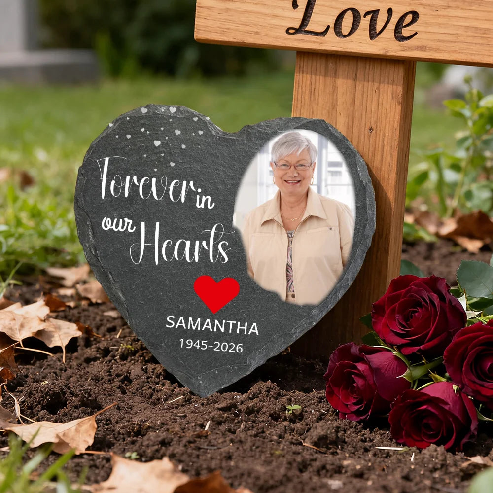 Forever in our Hearts - Personalized Memorial Heart Slate Stone for Grandma and Grandpa