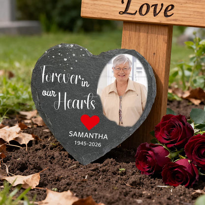 Forever in our Hearts - Personalized Memorial Heart Slate Stone for Grandma and Grandpa
