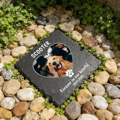 Pet Memorial Square Stone - Forever In Our Hearts - Sympathy Gift for Loss - Personalize Memories