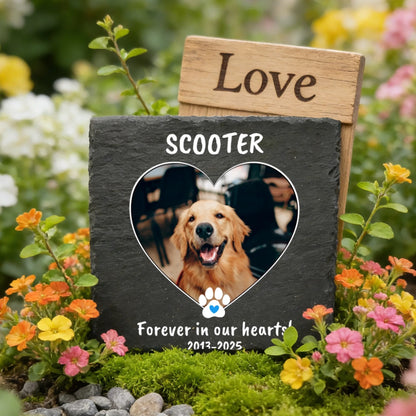 Pet Memorial Square Stone - Forever In Our Hearts - Sympathy Gift for Loss - Personalize Memories