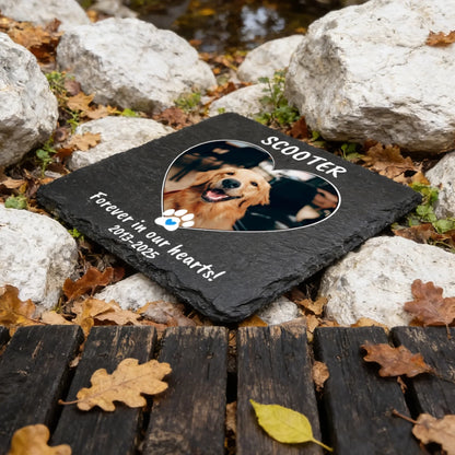 Pet Memorial Square Stone - Forever In Our Hearts - Sympathy Gift for Loss - Personalize Memories