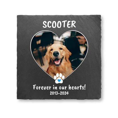 Pet Memorial Square Stone - Forever In Our Hearts - Sympathy Gift for Loss - Personalize Memories