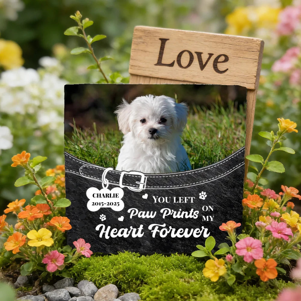 Pet Memorial Square Stone - You Life Paw Prints On My Heart Forever - Cat & Dog Memorial Gift