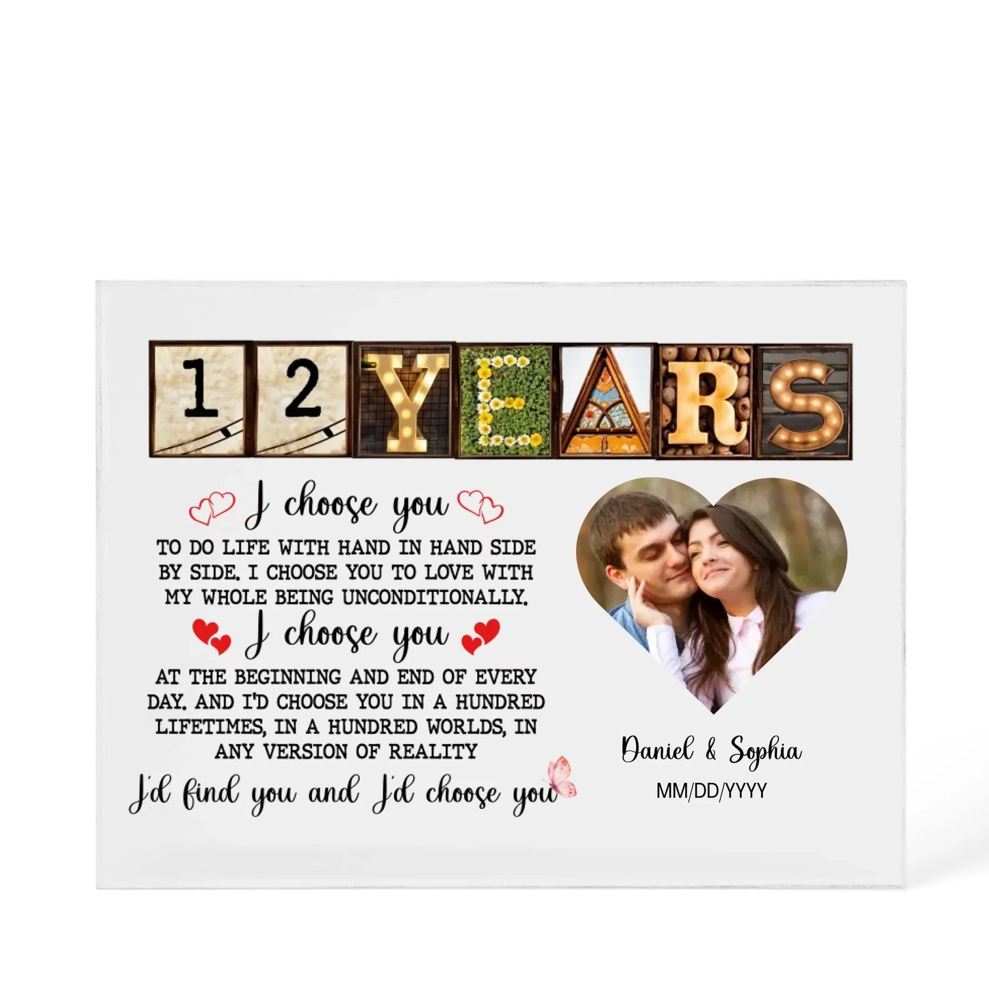 Personalized Acrylic Block, Happy 12th Anniversary Gift For Husband And Wife, Custom Photo Gift For Couples, I Choose You Personalize Memories - Personalize Memories