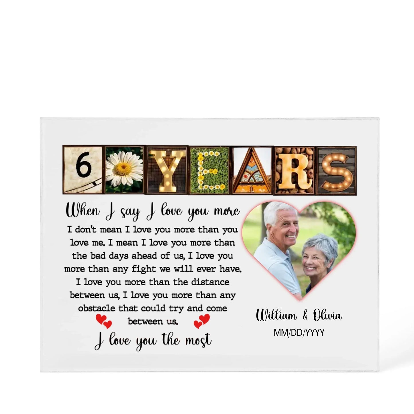 60th Year Anniversary Gift - Personalized Acrylic Block - 60th Anniversary Photo Present for Couples, When I Say I Love You More Personalize Memories - Personalize Memories