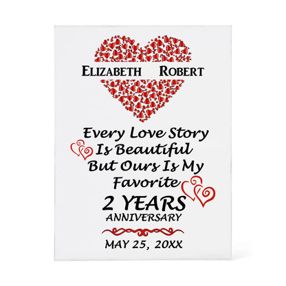 Personalized 2nd Anniversary Acrylic Block, Gifts For Couples, 2nd Anniversary Gifts For Husband And Wife, Heart Frame 2 Years Of Marriage - Personalize Memories