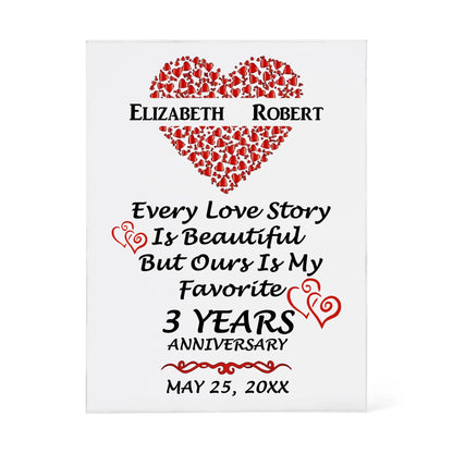 Personalized 3rd Anniversary Acrylic Block, Gifts For Couples, 3rd Anniversary Gifts For Husband And Wife, Heart Frame 3 Years Of Marriage - Personalize Memories