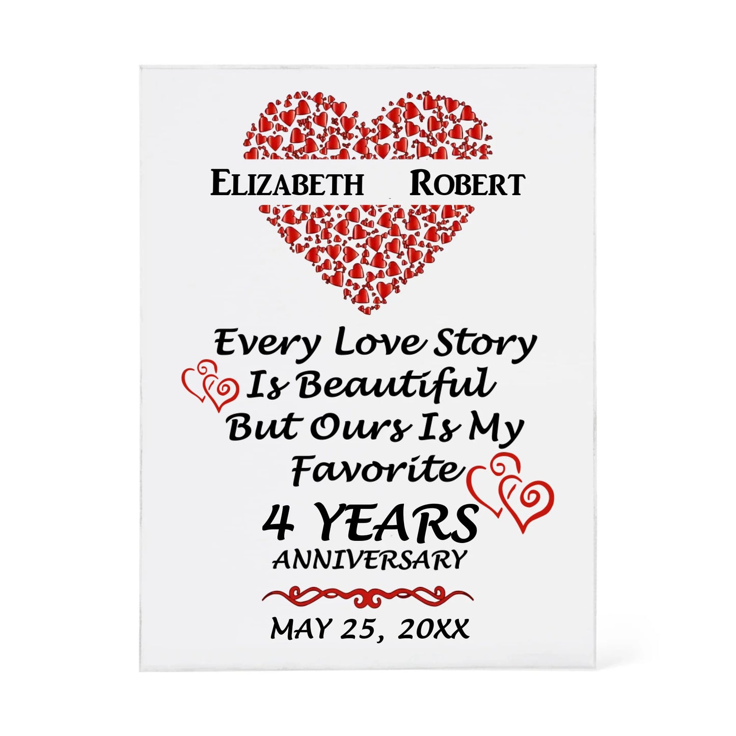 Personalized 4th Anniversary Acrylic Block, Gifts For Couples, 4th Anniversary Gifts For Husband And Wife, Heart Frame 4 Years Of Marriage - Personalize Memories