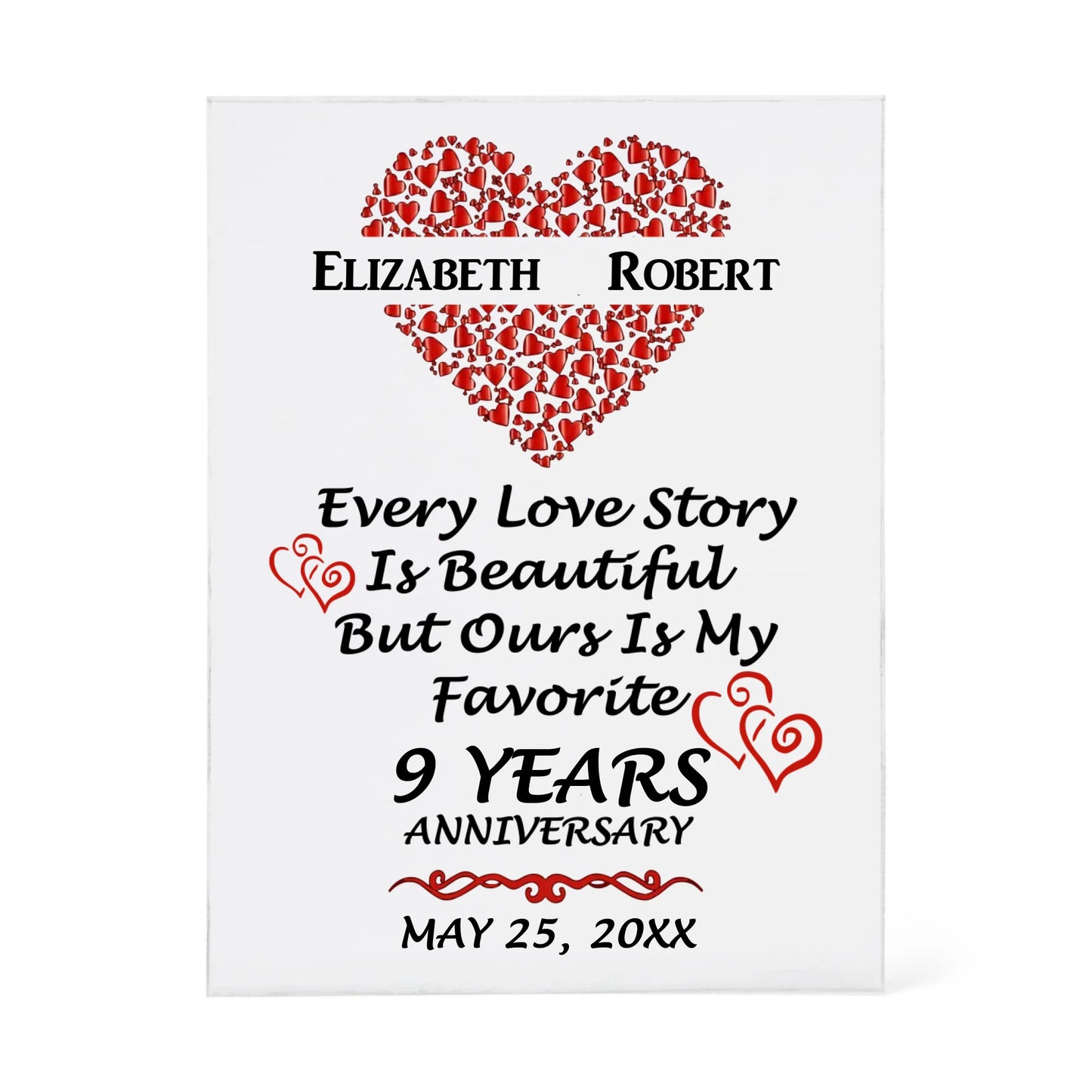 Personalized 9th Anniversary Acrylic Block, Gifts For Couples, 9th Anniversary Gifts For Husband And Wife, Heart Frame 9 Years Of Marriage - Personalize Memories