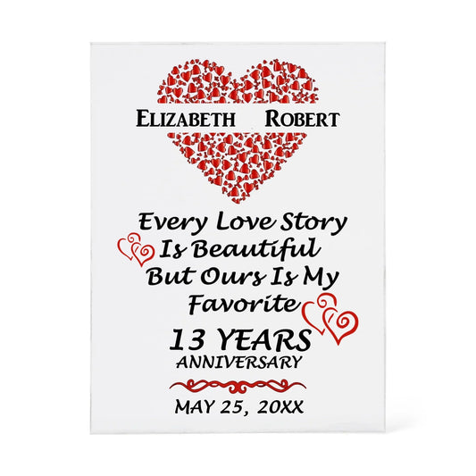 Personalized 13th Anniversary Acrylic Block, Gifts For Couples, 13th Anniversary Gifts For Husband And Wife, Heart Frame 13 Years Of Marriage - Personalize Memories