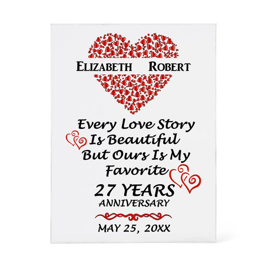 Personalized 27th Anniversary Acrylic Block, Gifts For Couples, 27th Anniversary Gifts For Husband And Wife, Heart Frame 27 Years Of Marriage - Personalize Memories