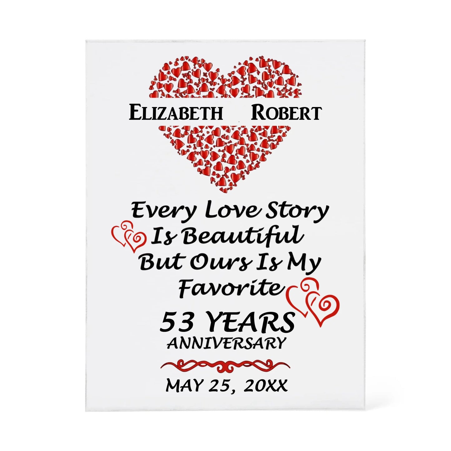 Personalized 53rd Anniversary Acrylic Block, Gifts For Couples, 53rd Anniversary Gifts For Husband And Wife, Heart Frame 53 Years Of Marriage - Personalize Memories