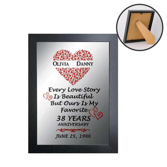 38th Wedding Anniversary Gift For Couples, Personalized Mirror Picture Frame, 38th Anniversary for Parents, Every Love Story Is Beautiful But Ours Is My Favorite - Personalize Memories