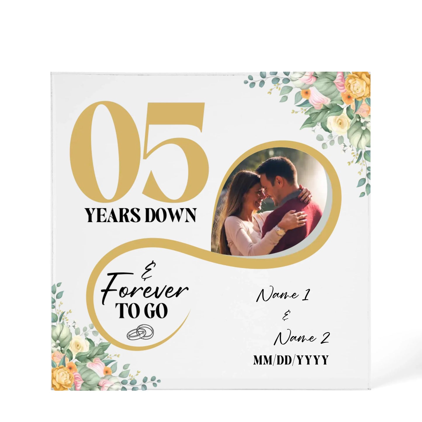 Personalized Acrylic Block, Custom Photo, Happy 5th Wedding Anniversary Gifts, Marriage Gifts, 5 Year Married Gift Wife Husband Present - Personalize Memories