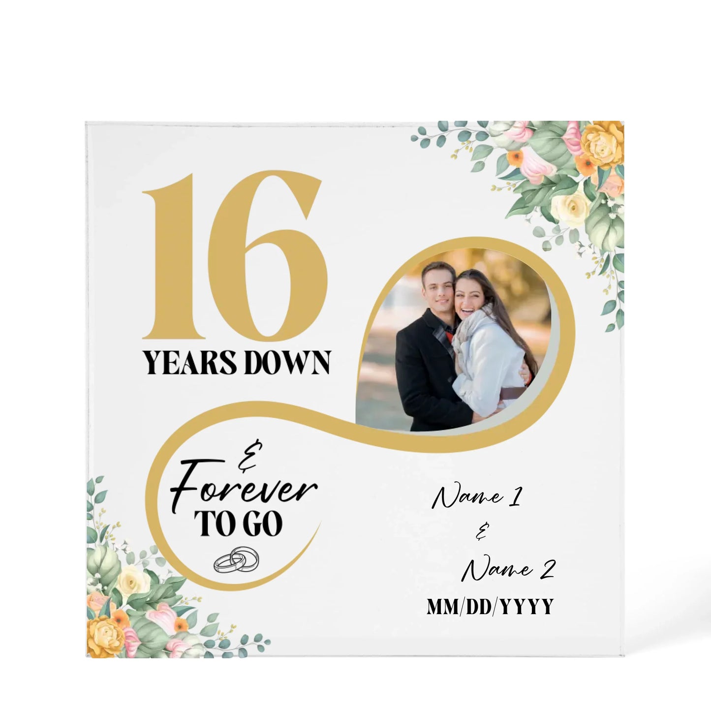 Personalized Acrylic Block, Custom Photo, Happy 16th Wedding Anniversary Gifts, Marriage Gifts, 16 Year Married Gift Wife Husband Present - Personalize Memories