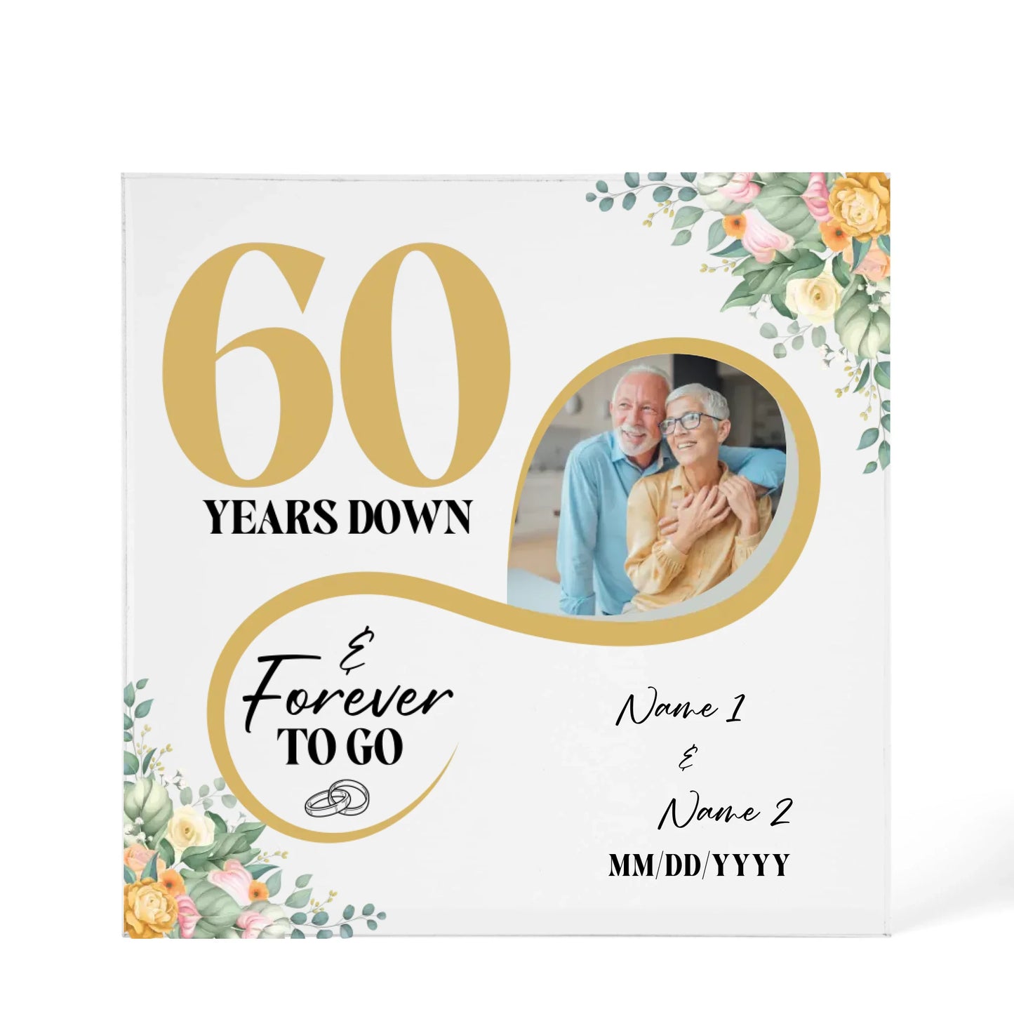 Personalized Acrylic Block, Custom Photo, Happy 60th Wedding Anniversary Gifts, Marriage Gifts, 60 Year Married Gift Wife Husband Present - Personalize Memories