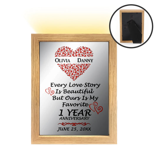 First Year Anniversary Gift - Personalized Light Painting Mirror - 1st Wedding Anniversary Gifts, Custom Present for Couples