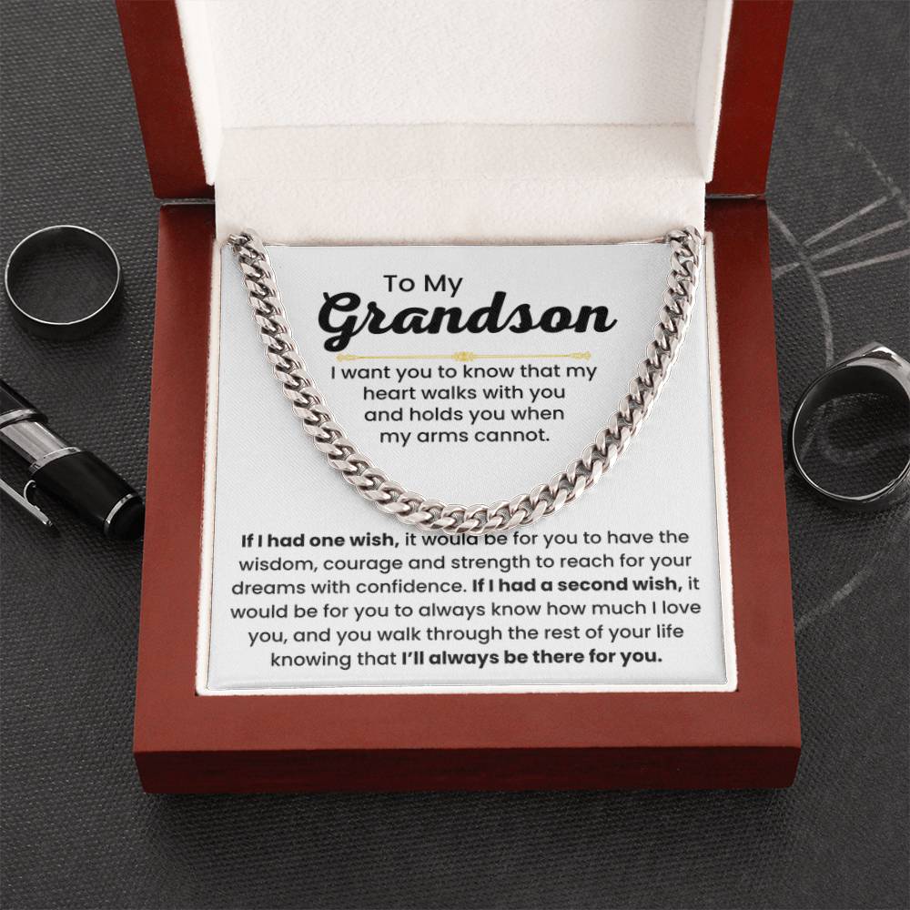 Grandson Necklace Gift for Birthday, Graduation, and Christmas - Cuban Link Chain for Him - Personalize Memories