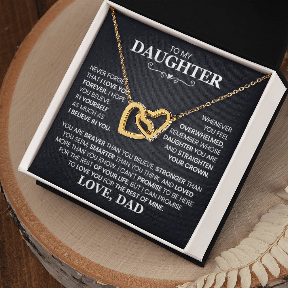 To My Daughter Necklace - Heartwarming Gift from Dad for Daughter’s Birthday & Meaningful Achievements - Interlocking Hearts Necklace - Personalize Memories
