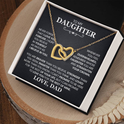 To My Daughter Necklace - Heartwarming Gift from Dad for Daughter’s Birthday & Meaningful Achievements - Interlocking Hearts Necklace - Personalize Memories