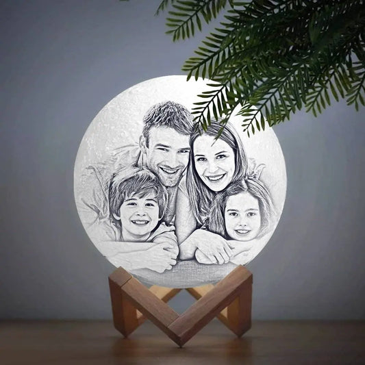Custom Moon Lamp with Photo - 3D Printed Personalized Lunar Night Light | Gift for Couples & Family - Personalize Memories