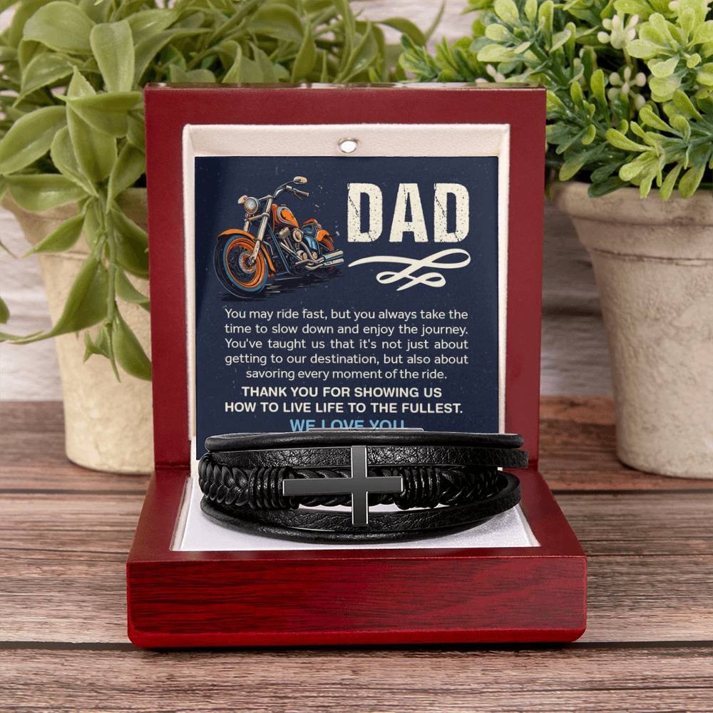 Gift for Dad from Kids - #1 Biker Dad - Men's Cross Bracelet - Personalize Memories