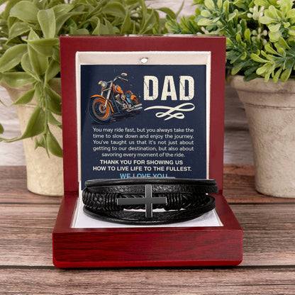 Gift for Dad from Kids - #1 Biker Dad - Men's Cross Bracelet - Personalize Memories
