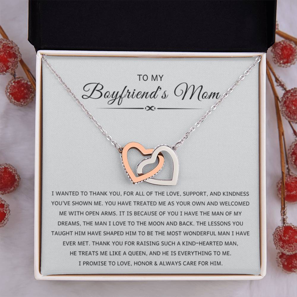 To My Boyfriend's Mom - I wanted to thank you - Interlocking Hearts Necklace - Best Gift for Boyfriend's Mom - Personalize Memories
