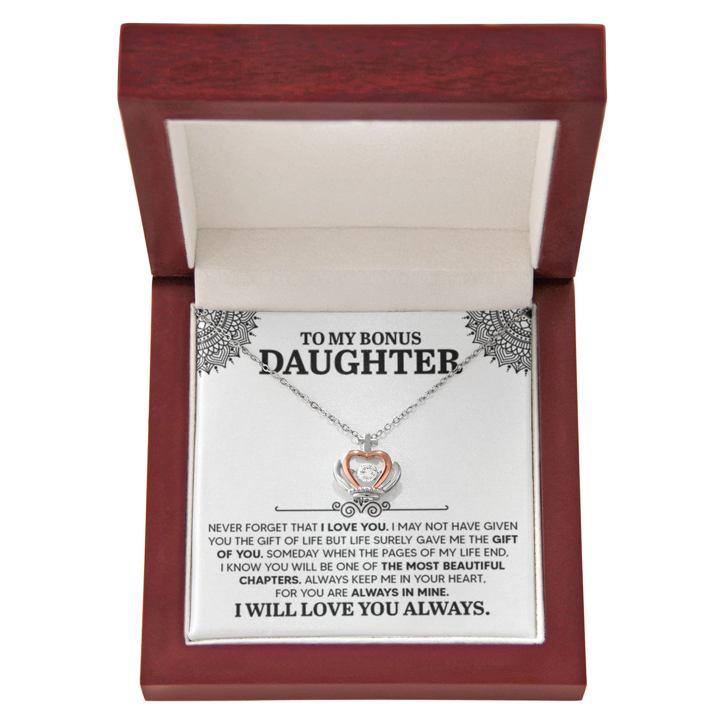 To My Bonus Daughter Necklace – Top Gift for Daughter Birthday Graduation – Crown Pendant Necklace - Personalize Memories