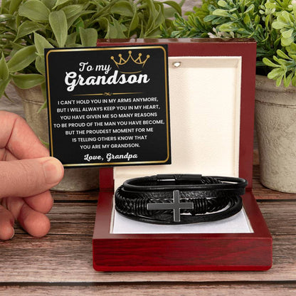 To My Grandson – Birthday, Christmas Jewelry from Grandpa – Men's Cross Bracelet - Personalize Memories