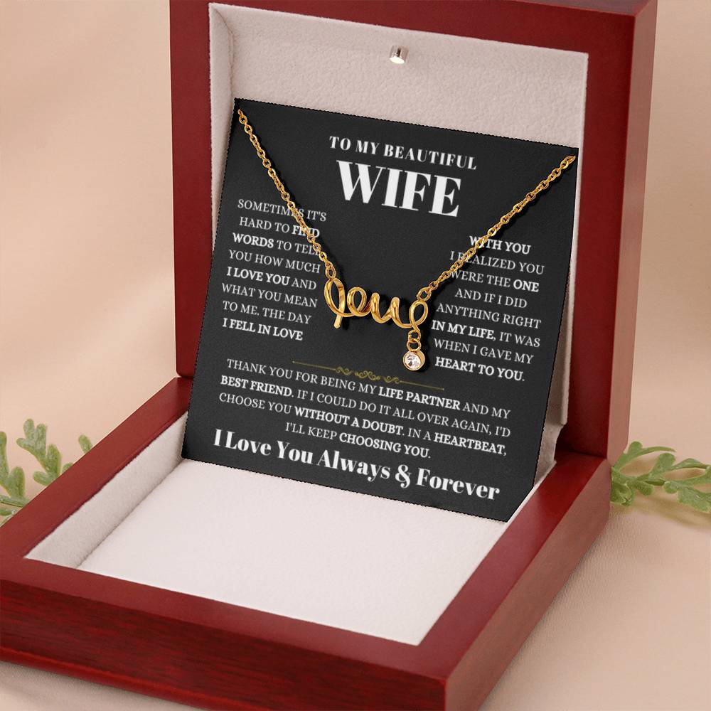 To My Wife Necklace - Special Jewelry Gift from Husband for Birthday, Christmas & Valentine’s Day - Scripted Love Necklace - Personalize Memories