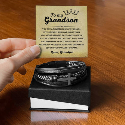To My Grandson – Graduation, Holiday Gift from Grandpa – Men's Cross Bracelet - Personalize Memories