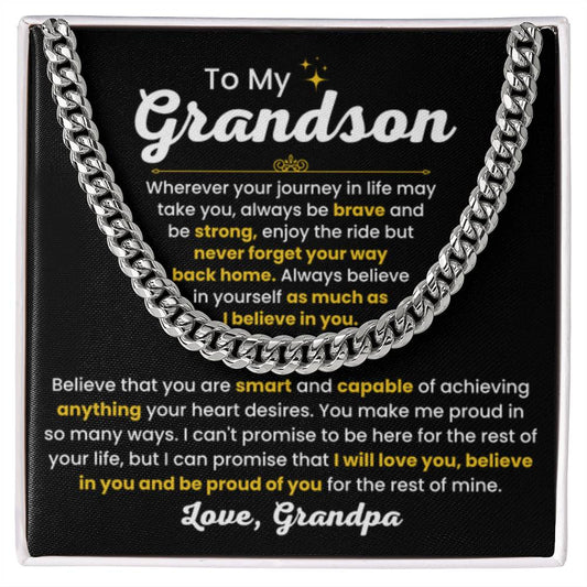 Cuban Link Chain Necklace, Gift for Grandson from Grandpa, Stylish Jewelry for Birthday, Graduation & Special Occasions - Personalize Memories