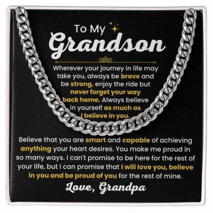 Cuban Link Chain Necklace, Gift for Grandson from Grandpa, Stylish Jewelry for Birthday, Graduation & Special Occasions - Personalize Memories