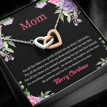 Christmas Gift for Mom - You Mean The World To Me - Interlocking Hearts Necklace - Personalize Memories