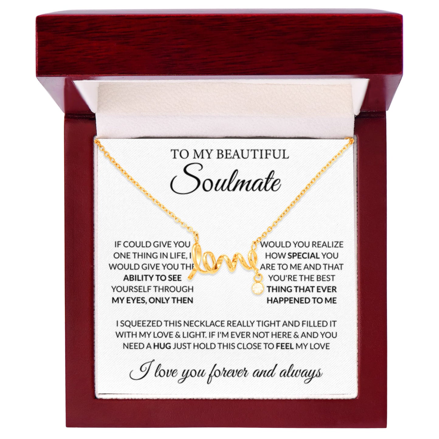 To My Beautiful Soulmate Necklace - Romantic Gift for Her for Christmas & Love Celebrations - Scripted Love Necklace - Personalize Memories