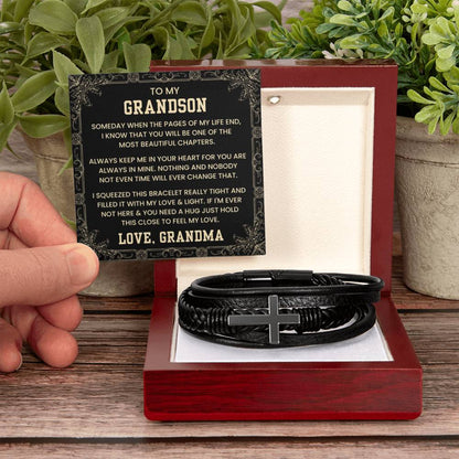Grandmother to Grandson Gift – Graduation, Birthday, Christmas – Men's Cross Bracelet - Personalize Memories