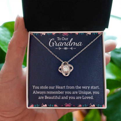To Our Grandma Necklace - You stole our heart from the very start Grandma - Love Knot Necklace - Personalize Memories