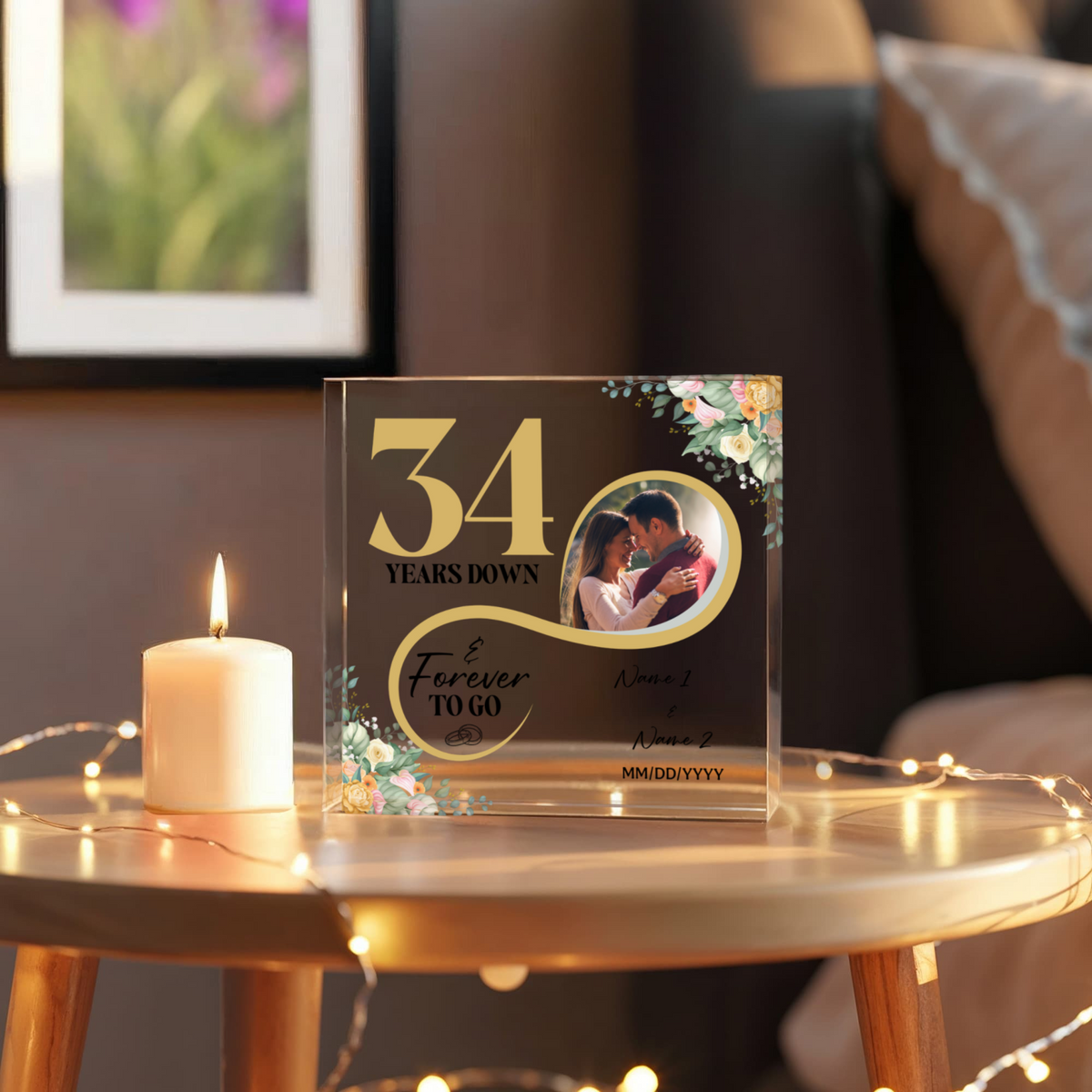 Personalized Acrylic Block, Custom Photo, Happy 34th Wedding Anniversary Gifts, Marriage Gifts, 34 Year Married Gift Wife Husband Present